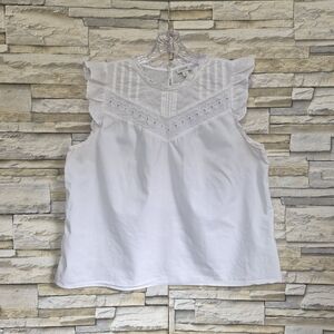 ​J. Crew Blouse Women's L White Eyelet Lace Ruffle Sleeve Cottagecore Romantic